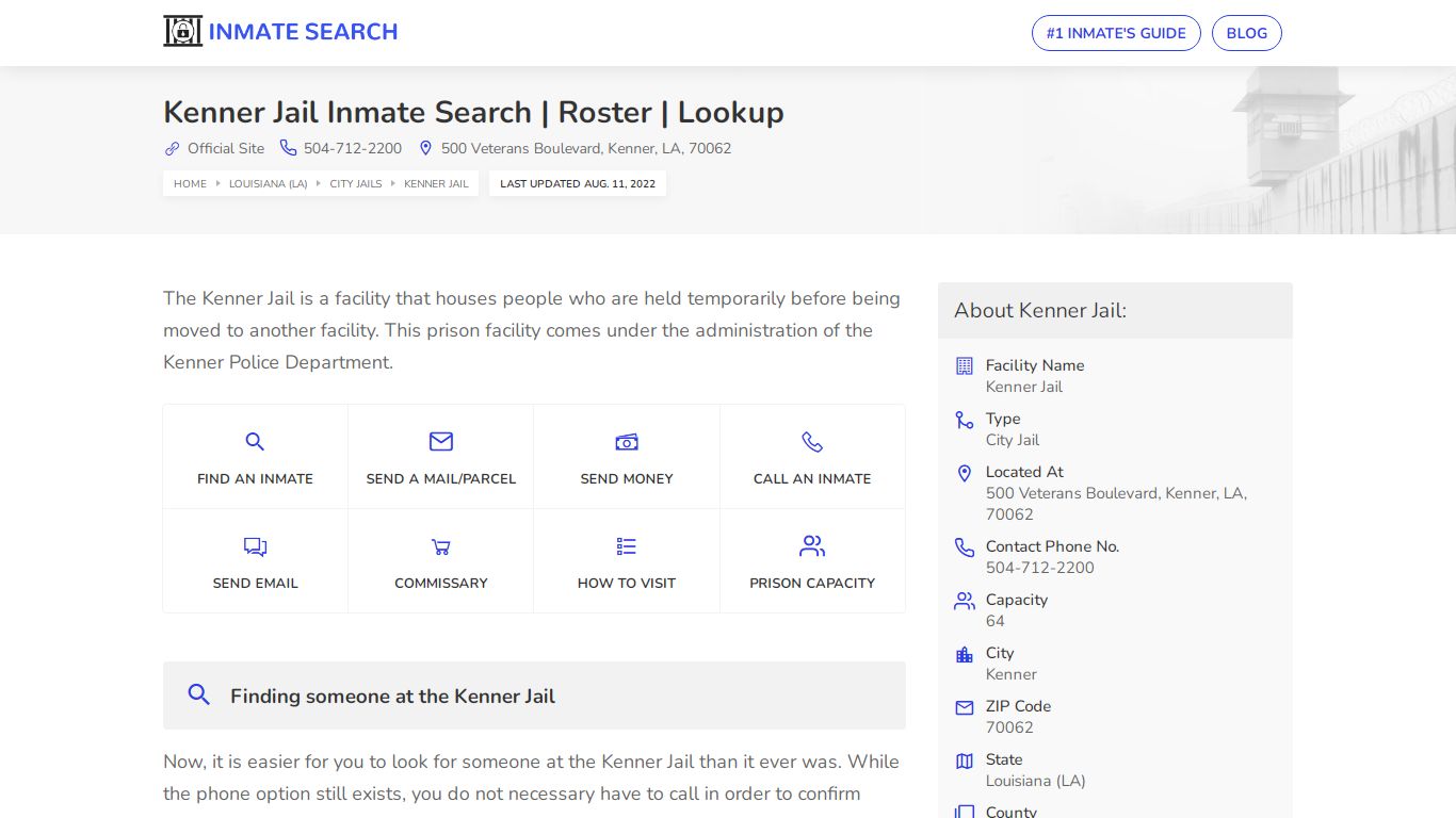 Kenner Jail Inmate Search | Roster | Lookup